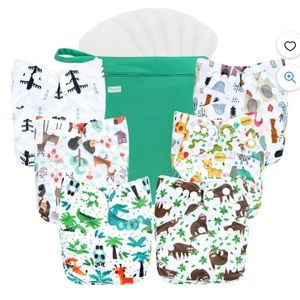 NEW Washable Reusable Baby Cloth Diapers 6 Pack, 6 Bamboo Inserts, Washing Bag
